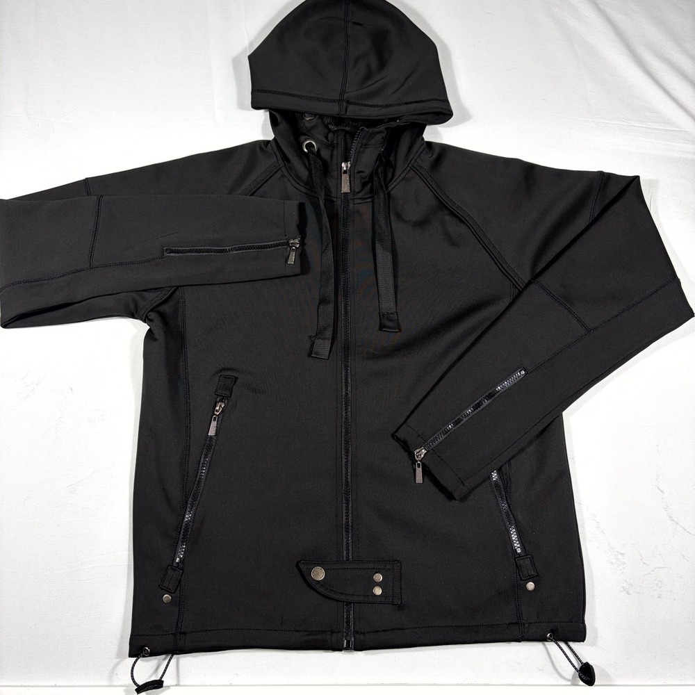 Private Member Hooded Jacket Men's Small Black Stretch Zipped Pockets Drawstring